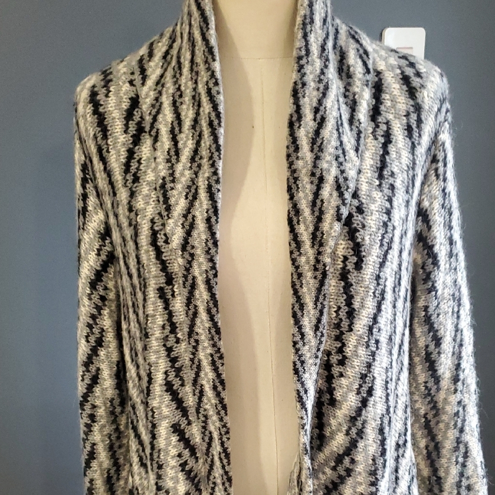 Gloria Jewel  Cozy Black Grey White Women's Waterfall Drape  Cardigan Sweater - Picture 9 of 15